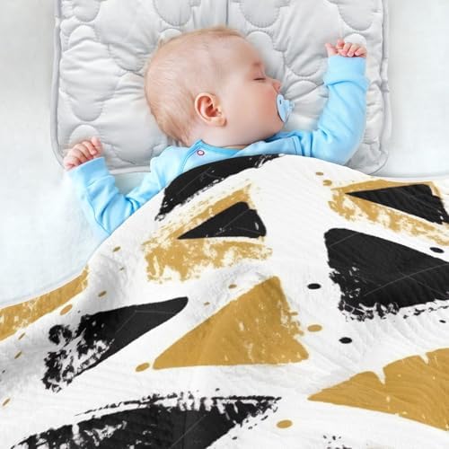 Wassud Black and Gold Triangles Baby Blanket 30x40in