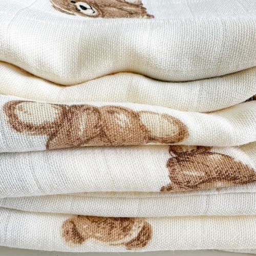 AliOli Muslin Swaddle Blanket Teddy Bear Large 47x47