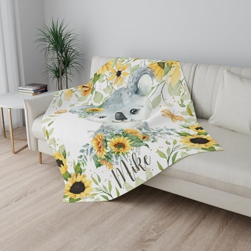 Customized Koala Sunflower Baby Blanket with Name