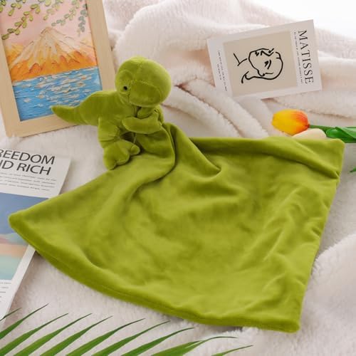 Apricot Lamb Green Dinosaur Security Blanket 13 Inches