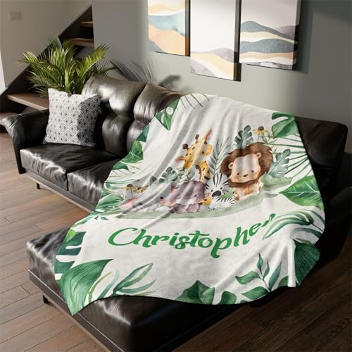 Custom Safari Baby Blanket with Name