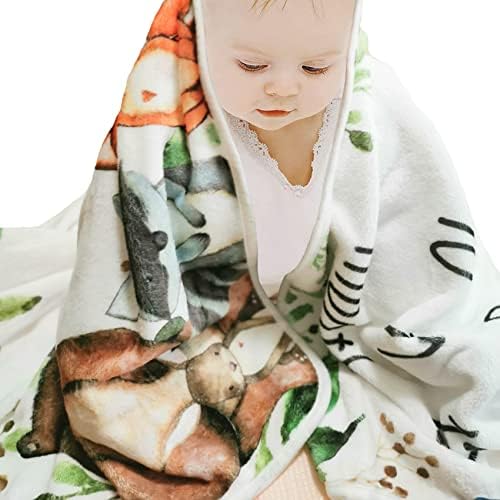 Yuzioey Woodland Animals Baby Milestone Blanket with Birth Stat Sign