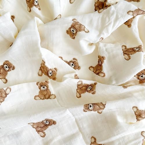 AliOli Muslin Swaddle Blanket Teddy Bear Large 47x47