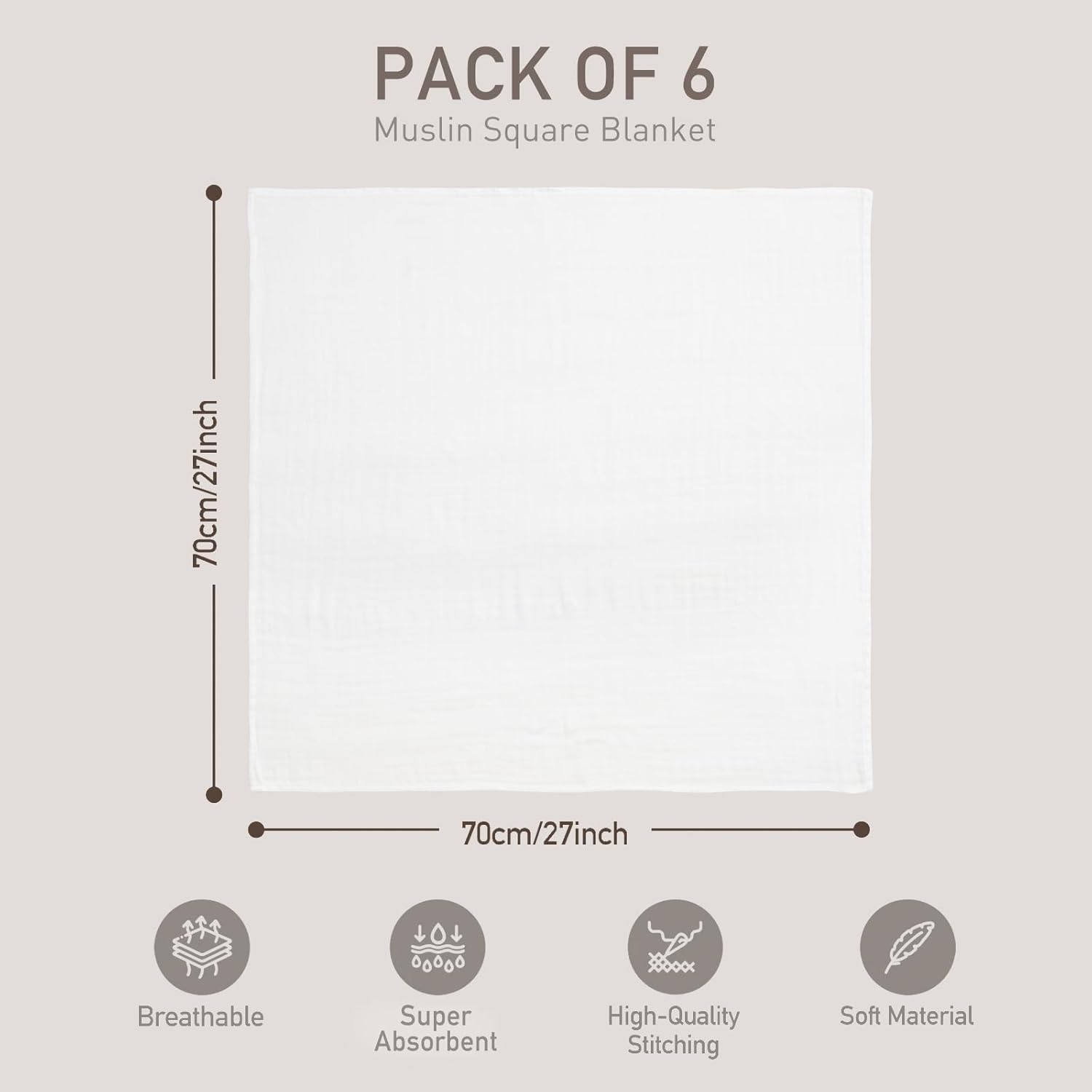 GLLQUEN BABY 6-Pack Swaddle Blankets - Soft Breathable