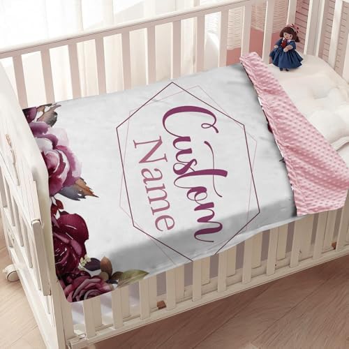 Personalized Baby Blanket with Name - Purple Flowers Flannel Double Layer 47x60