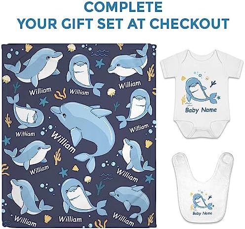 Hyturtle Personalized Baby Blanket - Dolphin Design for Newborns