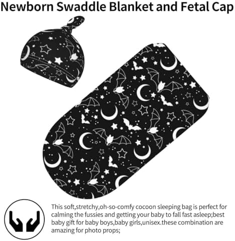 Halloween Bat Swaddle Blanket Hat Set for Newborns
