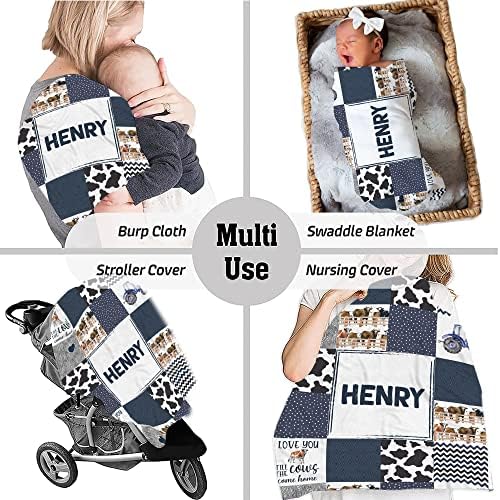 Personalized Cow Print Baby Blanket with Name