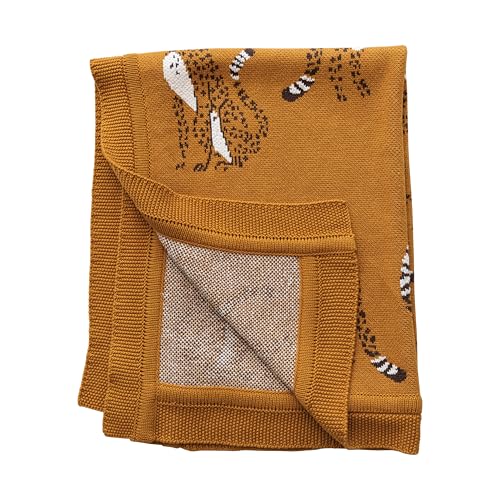 Creative Co-Op Soft Cotton Knit Baby Blanket with Cheetahs Mustard 1