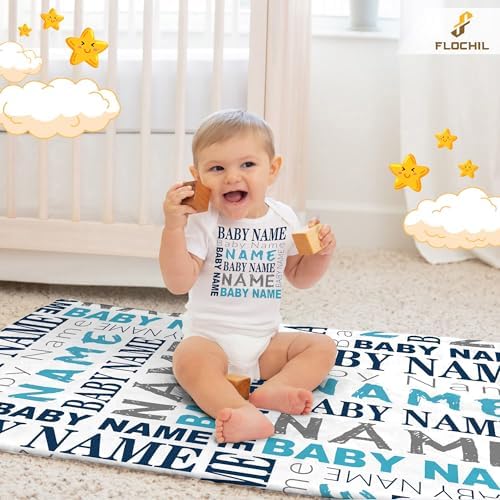 FLOCHIL Personalized Baby Blanket for Boys - Custom Name Monogram
