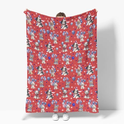 Patriotic Dogs Stars Balloon Baby Blanket