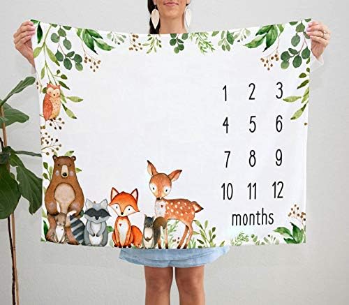 Yuzioey Woodland Animals Baby Milestone Blanket with Birth Stat Sign