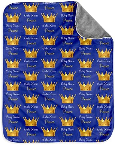 Custom Baby Prince Blanket with Name Royal Blue Minky Sherpa