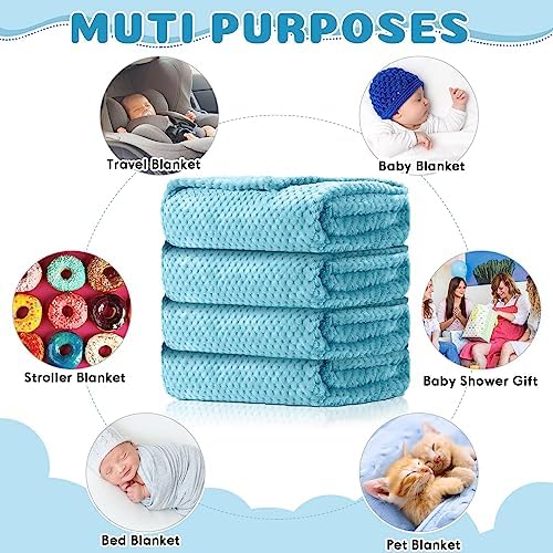 Reginary 4 Pack Waffle Flannel Baby Blankets Light Blue