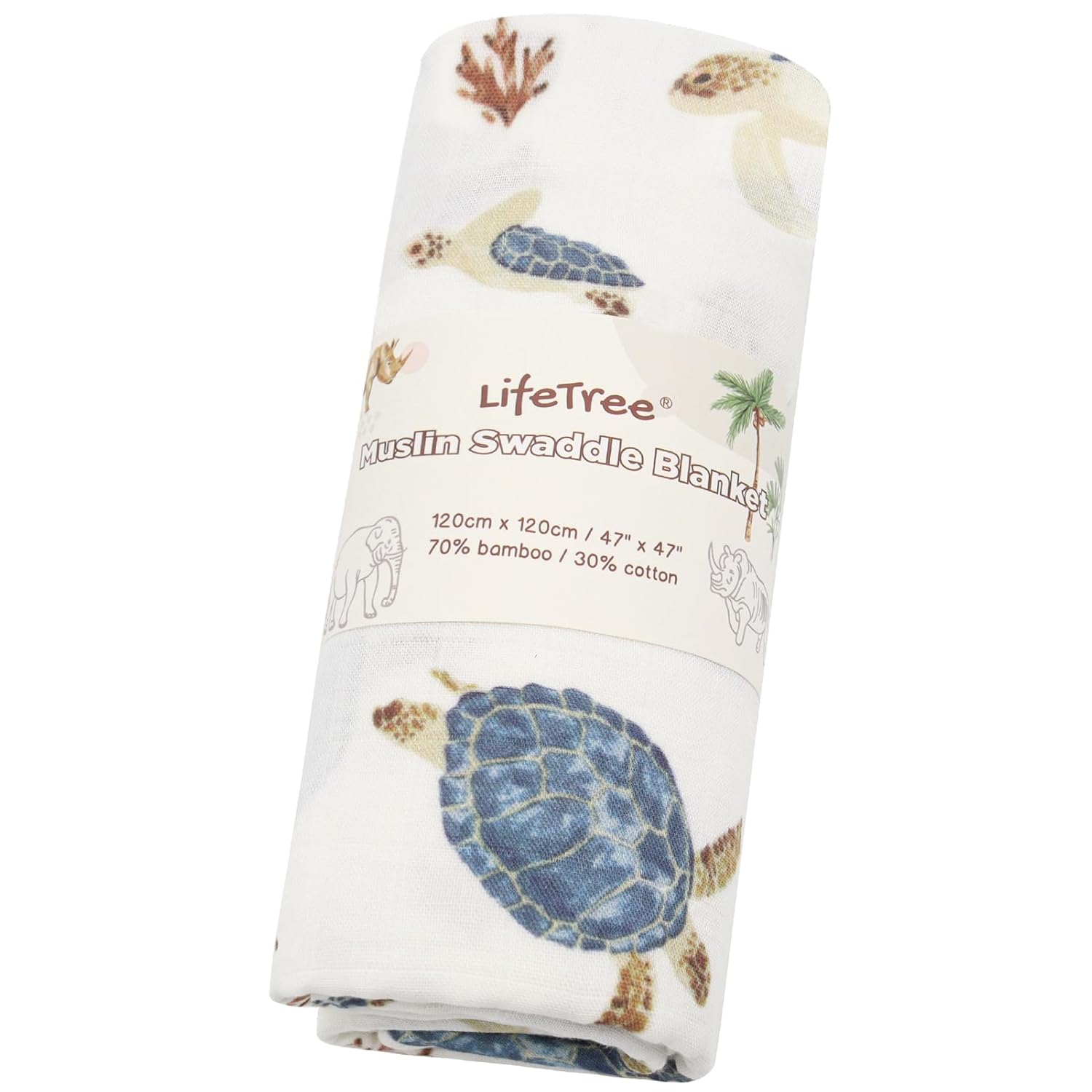LifeTree Baby Swaddle Blanket 47 x 47 Sea Turtle Print