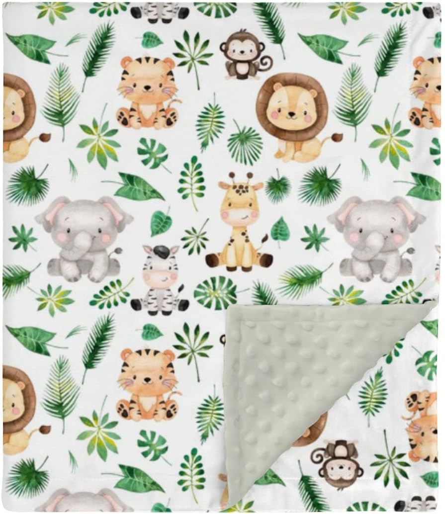 Safari Jungle Animals Mink Blanket with Dotted Backing
