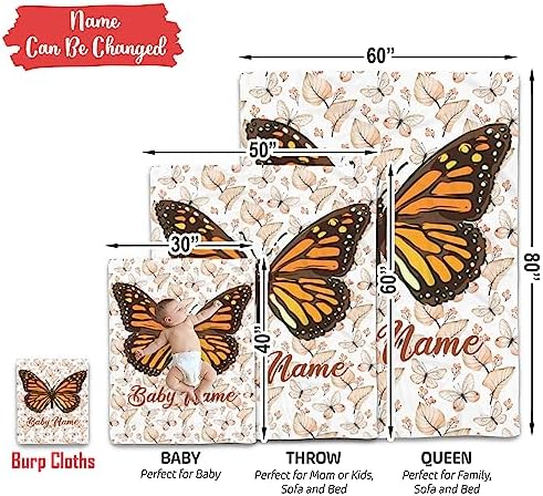 Personalized Monarch Butterfly Baby Blanket Cozy Fleece Throw for Newborns
