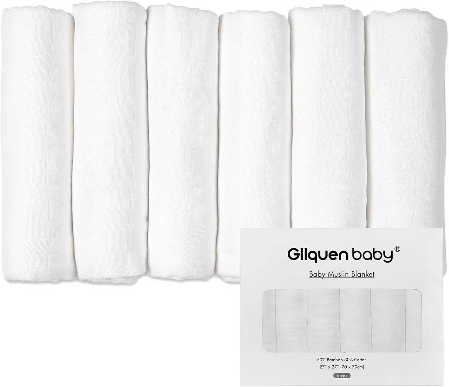 GLLQUEN BABY 6-Pack Swaddle Blankets - Soft Breathable