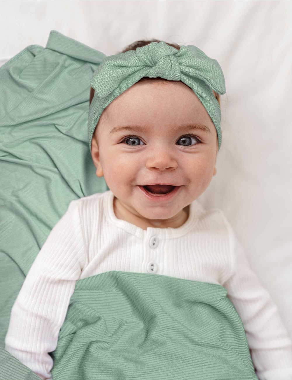 ZURLEFY Stretchy Swaddle Blanket with Matching Headband and Hat Set