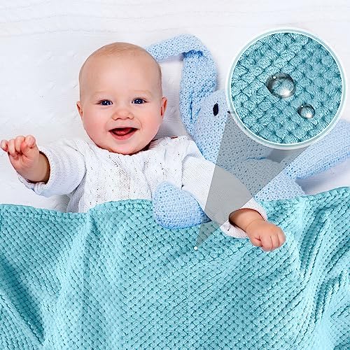 Reginary 4 Pack Waffle Flannel Baby Blankets Light Blue
