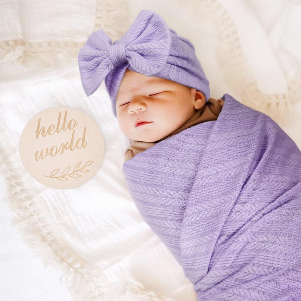 DRESHOW BQUBO Swaddle Blanket with Bow Hat and Headband