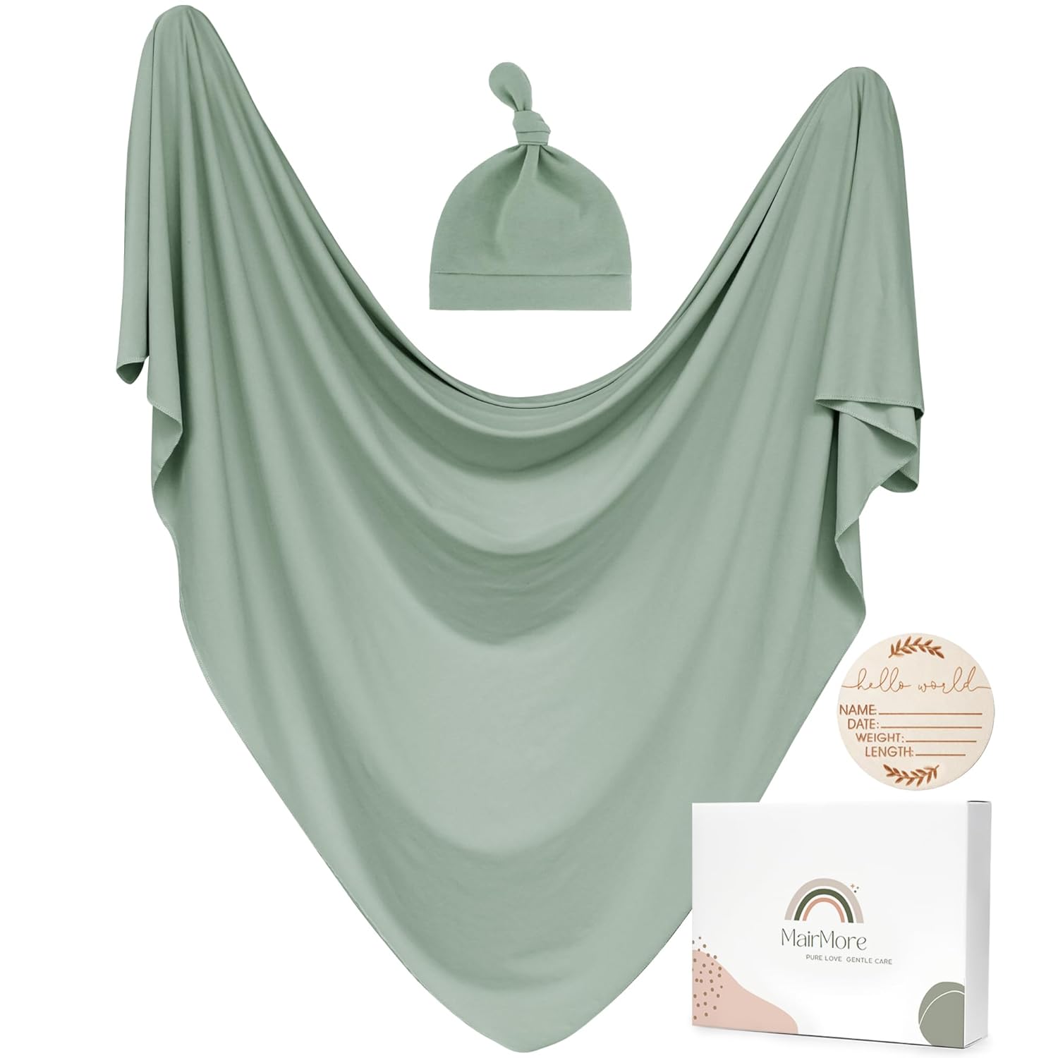 MairMore Baby Swaddle Blanket with Beanie Set Green