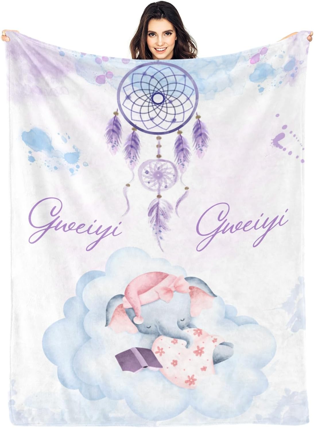 Personalized Baby Elephant Blanket 40x50 Inches for Boys Girls