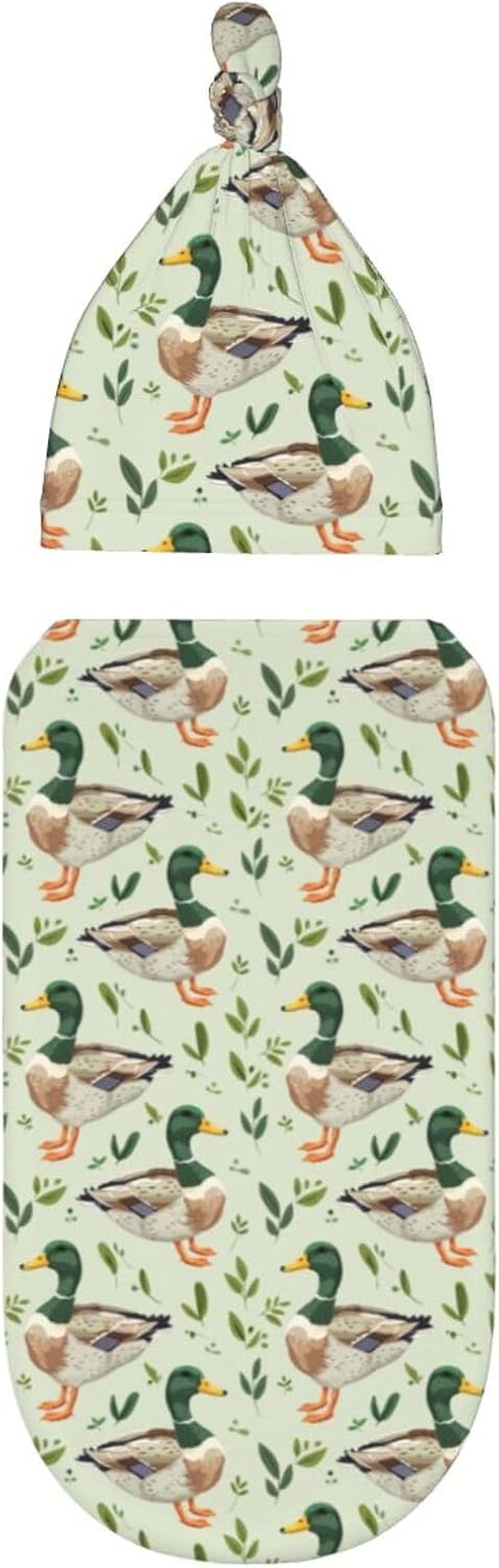 Muishi Farm Animal Mallard Duck Swaddle Blanket Hat Set 1