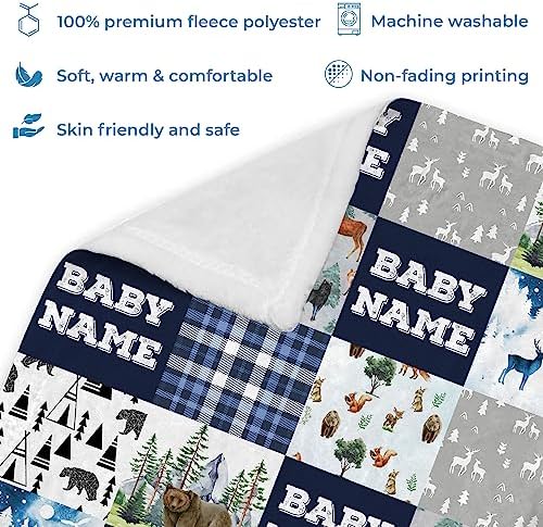 Hyturtle Personalized Baby Blanket Name - Deer Fleece Woodland Blanket for Newborn
