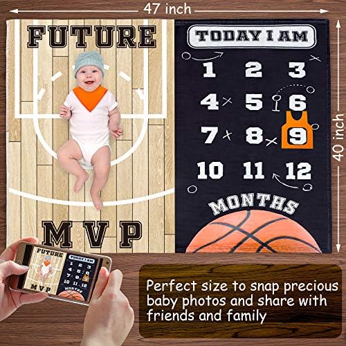 SUKOON Basketball Theme Monthly Milestone Blanket for Baby