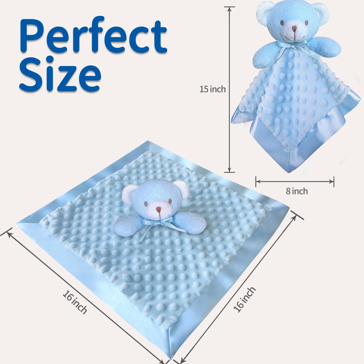 MOVEPAI Soft Blue Bear Baby Security Blanket 16 Inch