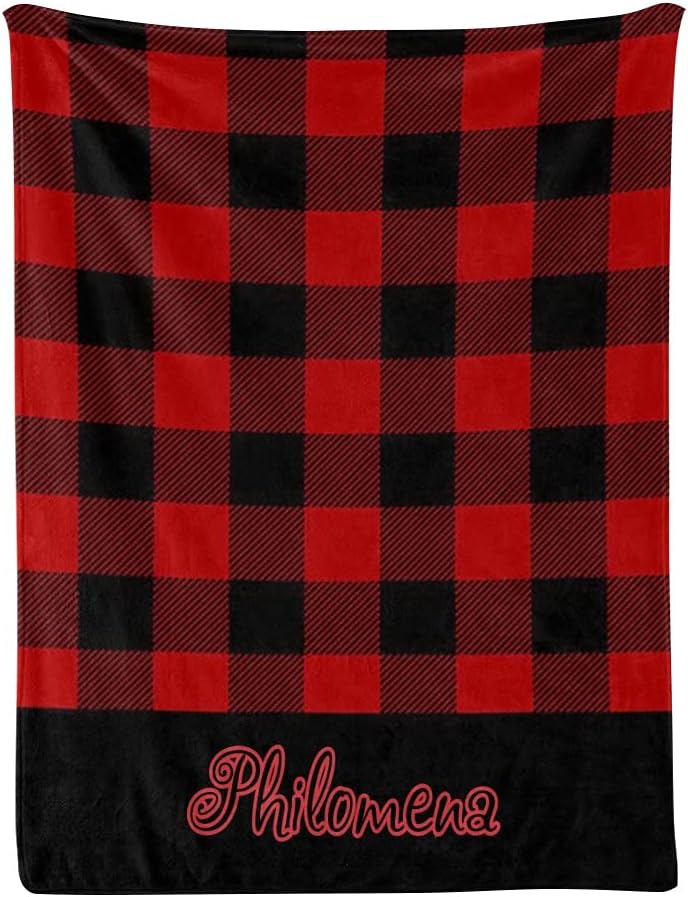 Personalized Red Black Check Monogram Baby Blanket 30x40inch 1