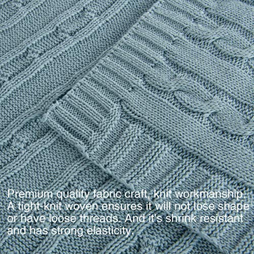 NTBAY 100 Pure Cotton Cable Knit Toddler Blanket - Baby Blue 30x40 Inches
