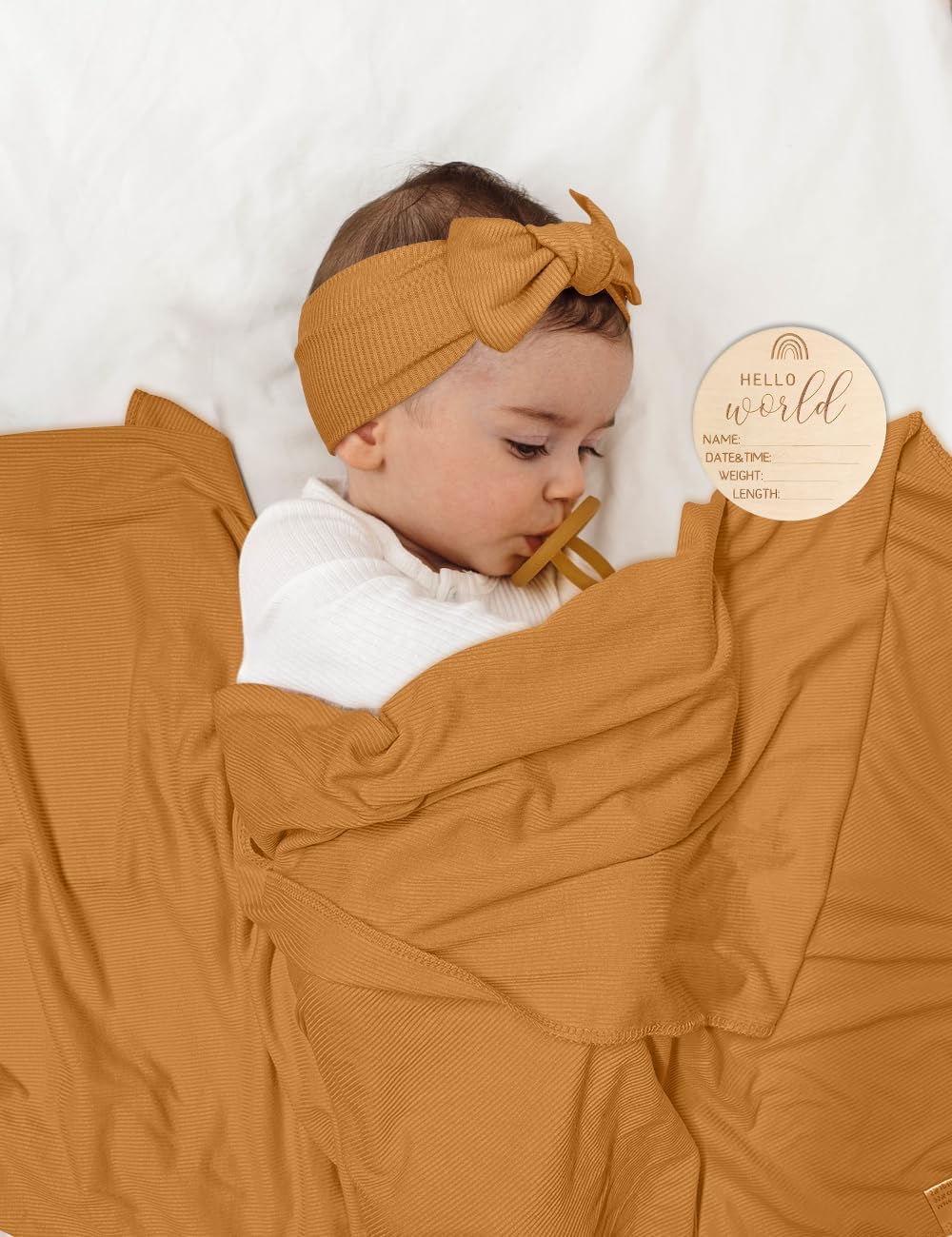 ZURLEFY Stretchy Baby Swaddle Blanket and Matching Hat Set