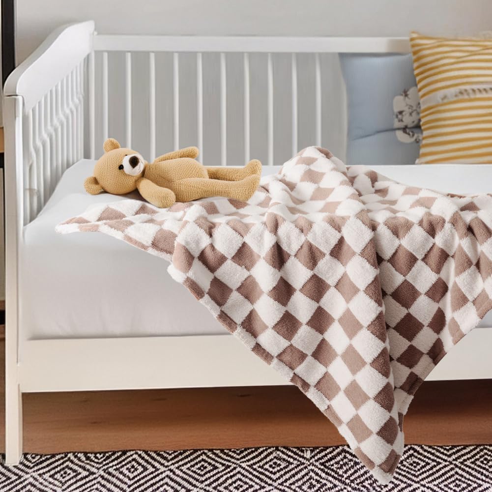 FIGEPO Ultra Soft Fuzzy Baby Bed Blanket 30x40 Reversible with 3D Chessboard Design