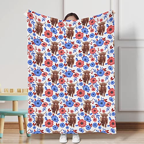 Boho Floral Baby Blanket with Yak Red and Blue Flowers