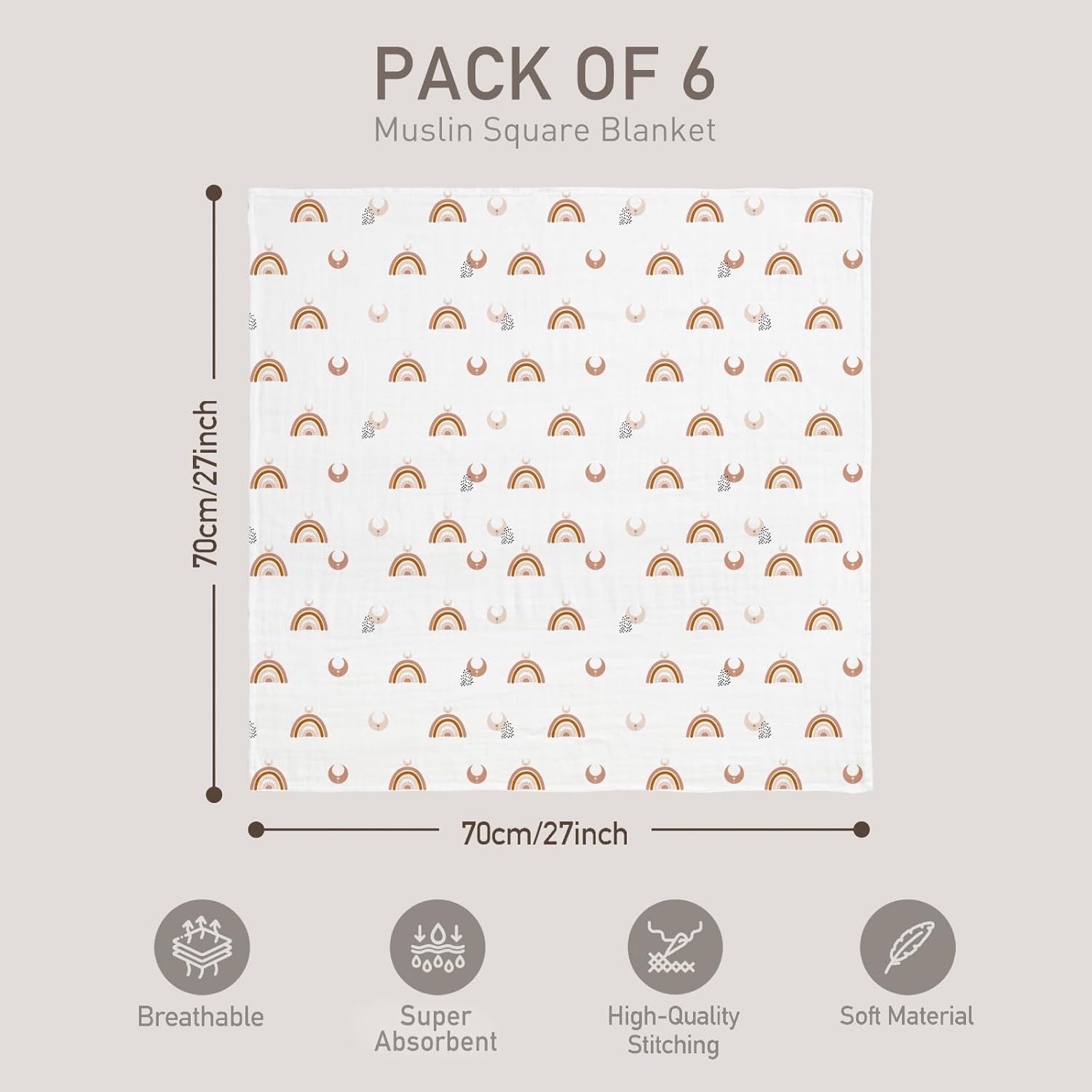GLLQUEN BABY Swaddle Blanket 6 Pack Sun Pattern