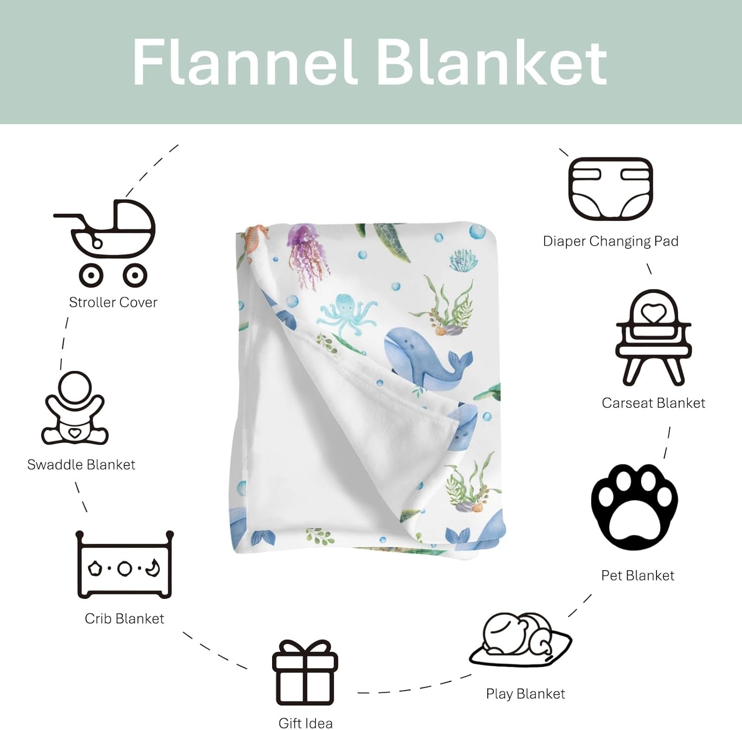 Boho Sea Animals Baby Blanket - Flannel 30x40inch