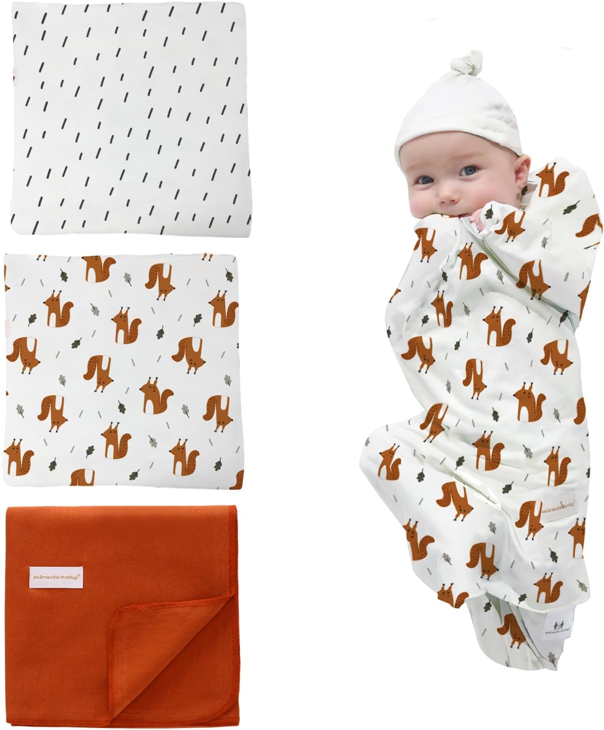 Miracle Baby Receiving Blankets 3 Pack - Fox Raindrops