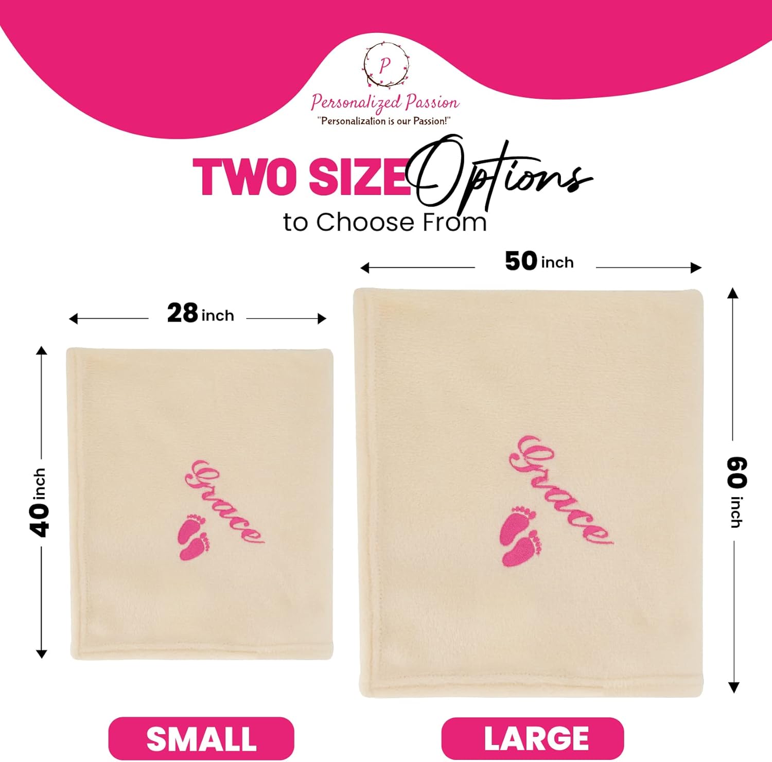 Personalized Passion Baby Blanket - Custom Name and Feet Design 28x40 Cream
