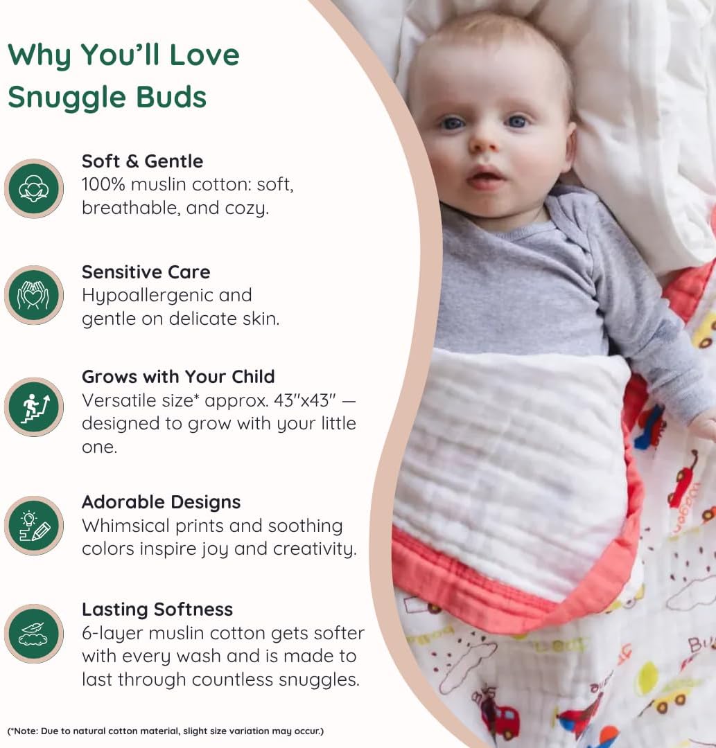 Snuggle Buds 100 Cotton Muslin Baby Blanket Gender-Neutral
