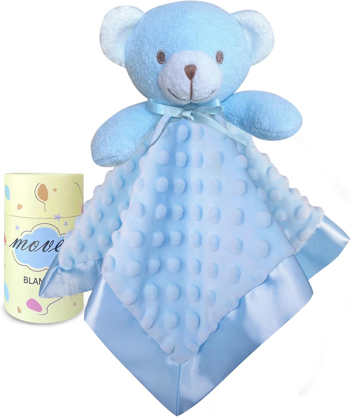 MOVEPAI Soft Blue Bear Baby Security Blanket 16 Inch