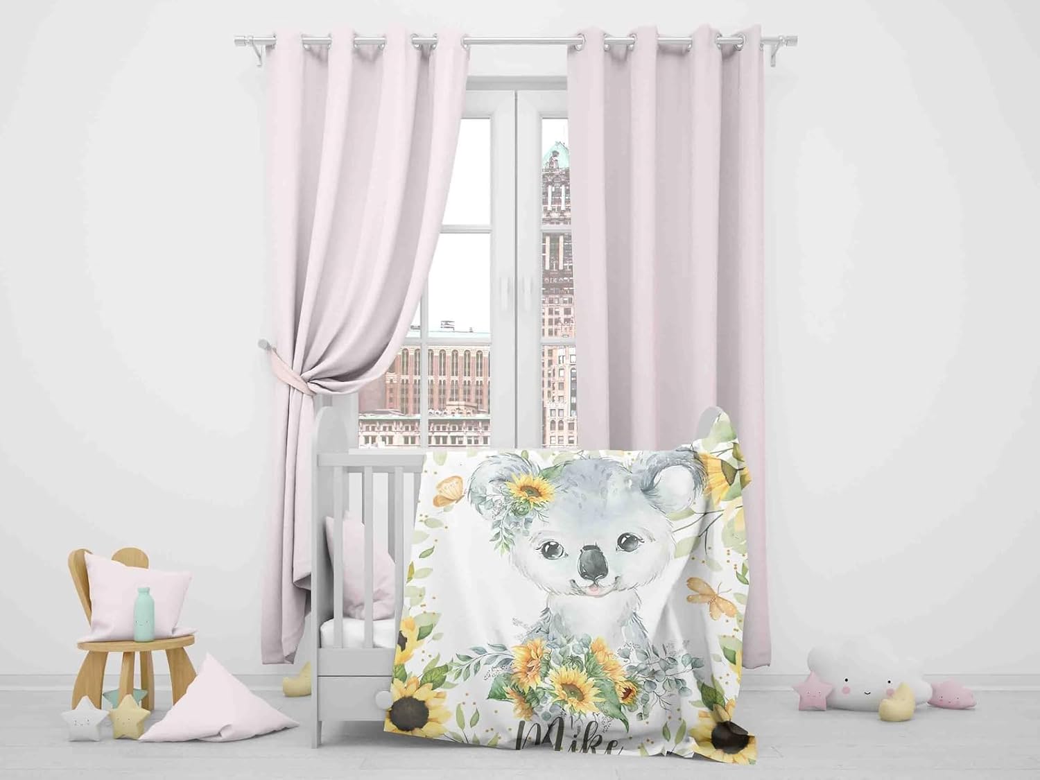 Customized Koala Sunflower Baby Blanket with Name