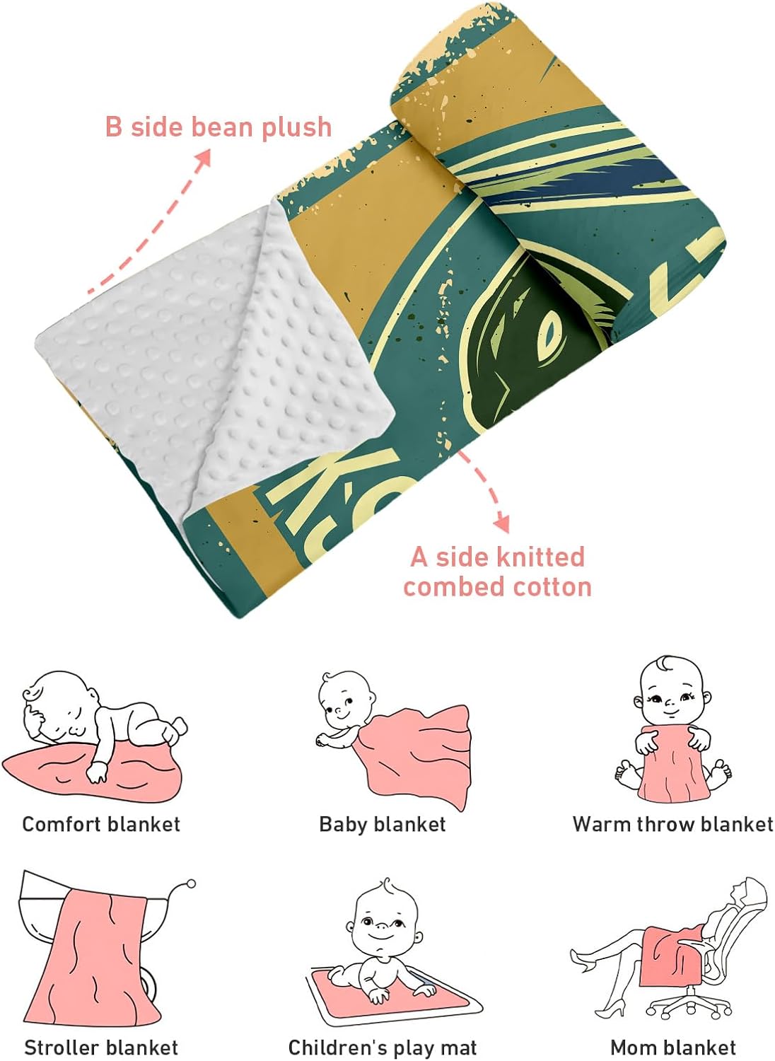 GRESATEK Custom Baby Blanket with Name - Double Layer Lattice Design