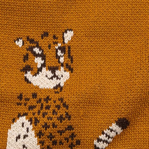Creative Co-Op Soft Cotton Knit Baby Blanket with Cheetahs Mustard 1