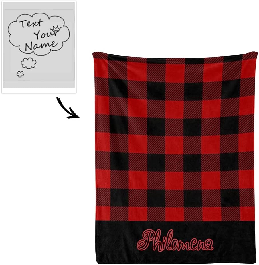 Personalized Red Black Check Monogram Baby Blanket 30x40inch 1