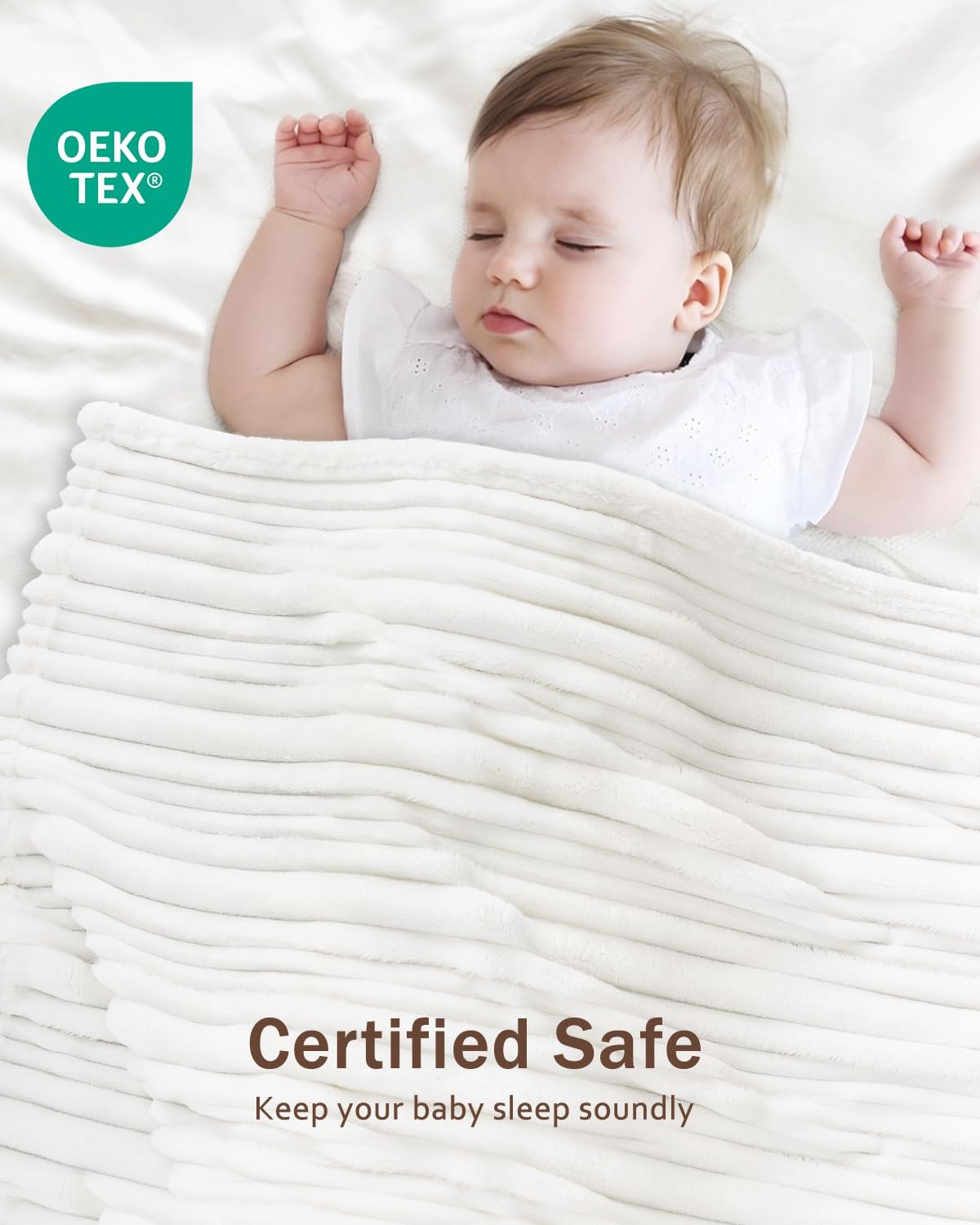 HOMRITAR White 30x40 Baby Blanket with Striped Design