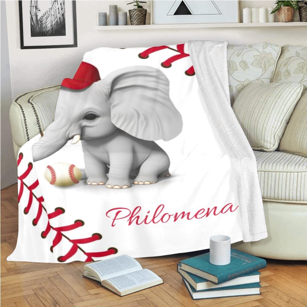 Personalized Baseball Elephant Baby Blanket 30x40inch
