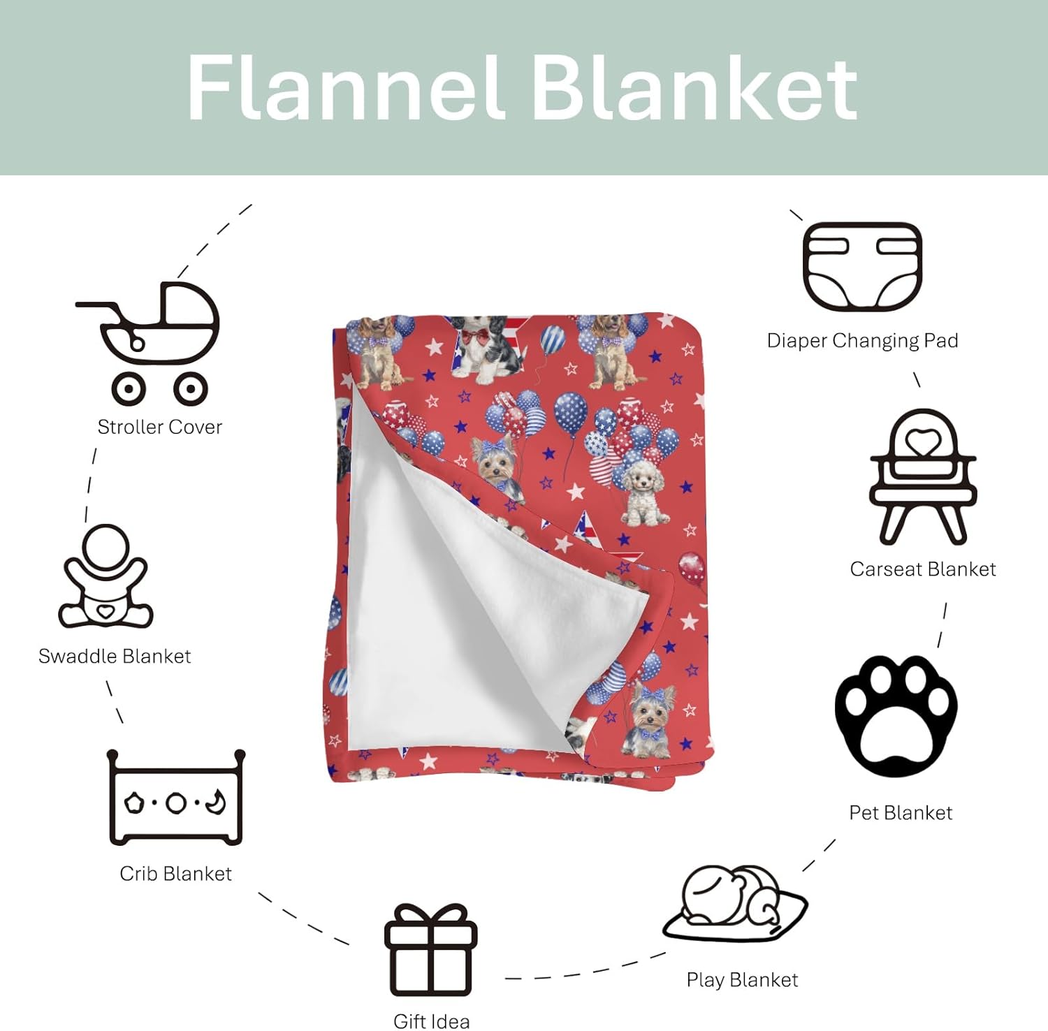 Patriotic Dogs Stars Balloon Baby Blanket