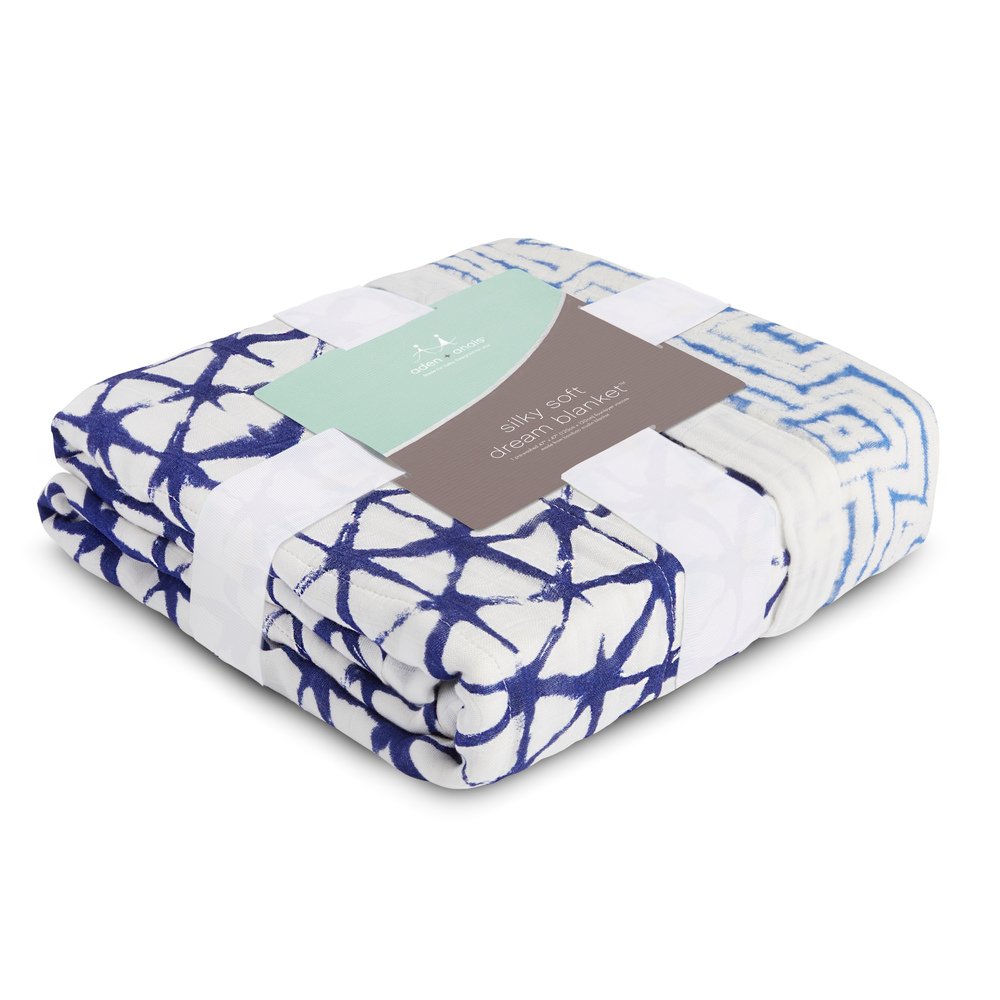 aden anais Silky Soft Bamboo Muslin Blanket - 100 Viscose Indigo Shibori Blue